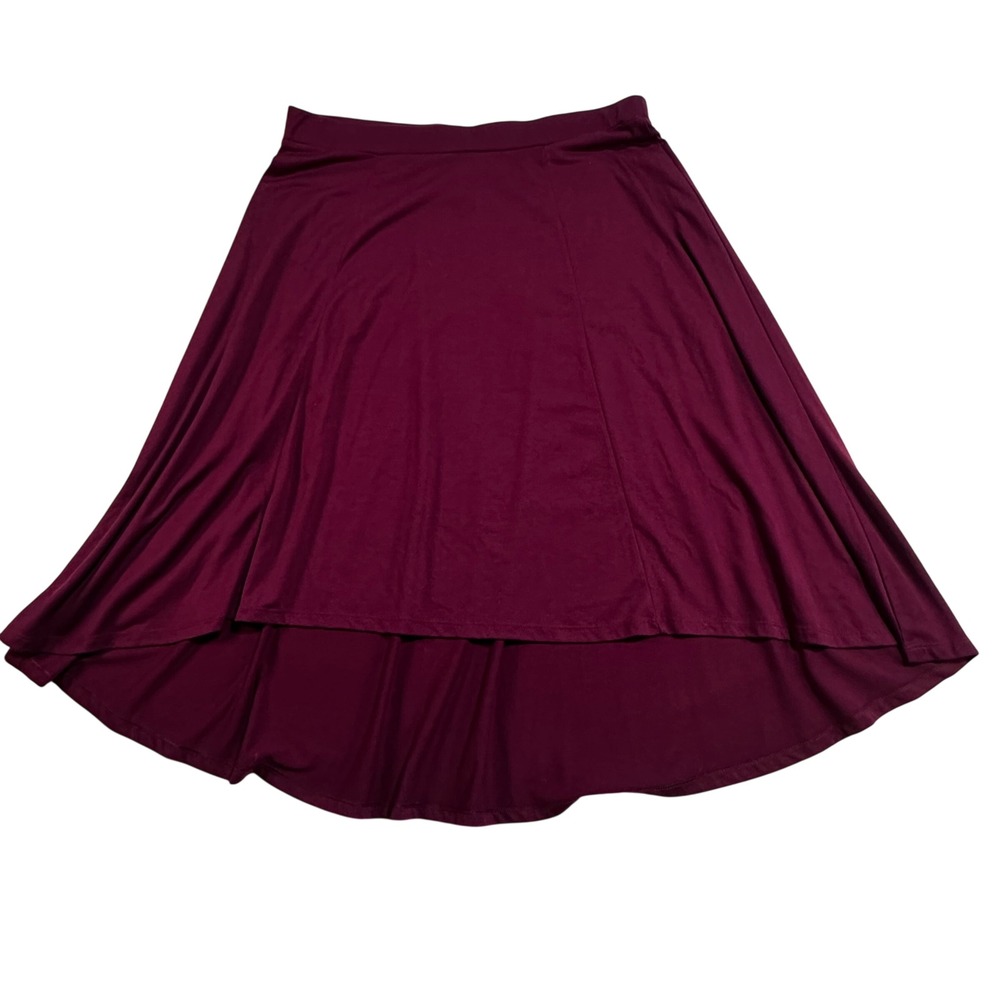 Burgundy‎ High Low Maxi Skirt Elastic Waist Size M Comfort Modest  Romantic